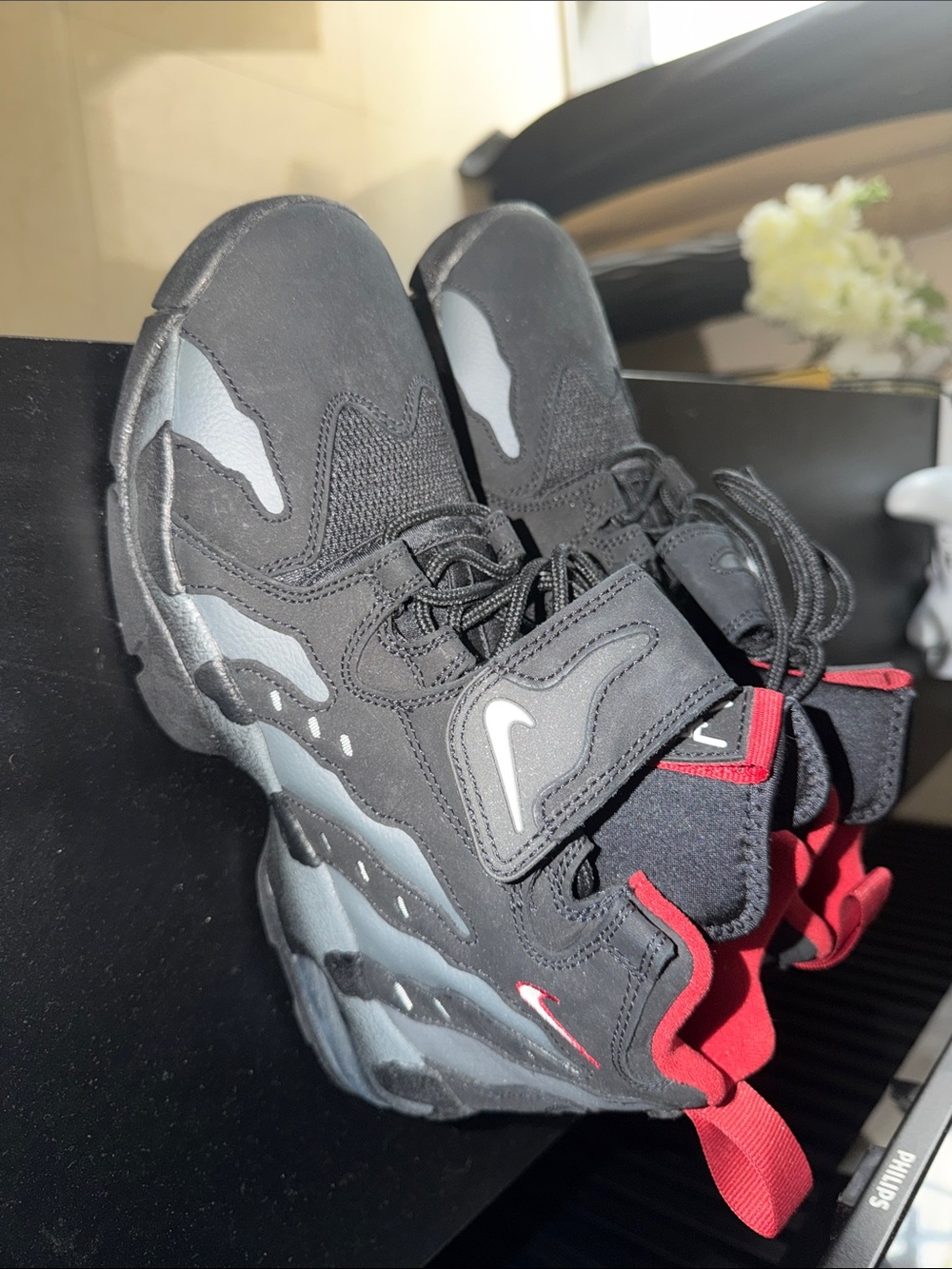 Nike Black and Gray Men Athletic Sneakers with Red Trim